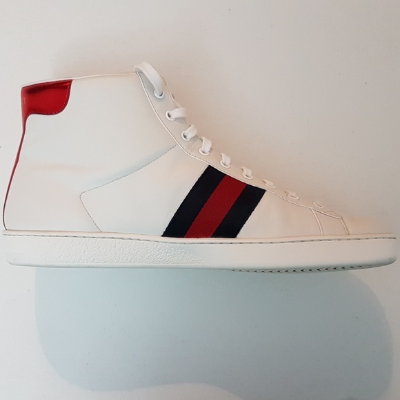 Gucci White Bee Ace High-Top Sneakers  Gucci M Siz - Picture 8 of 8